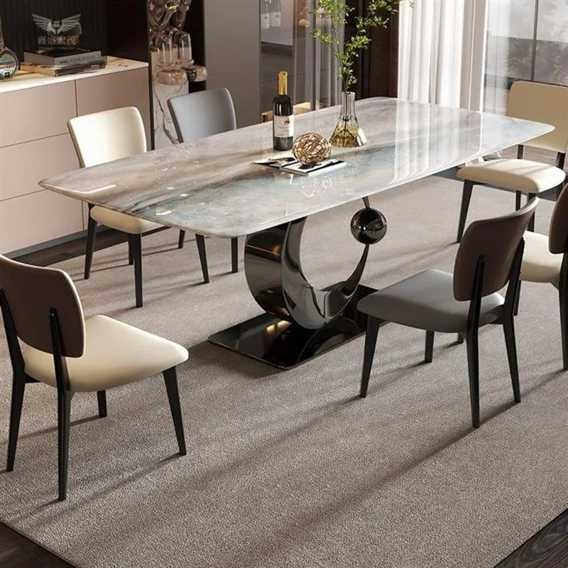 Italian light luxury natural luxury stone super  marble dining villa rectangular table colored crystal