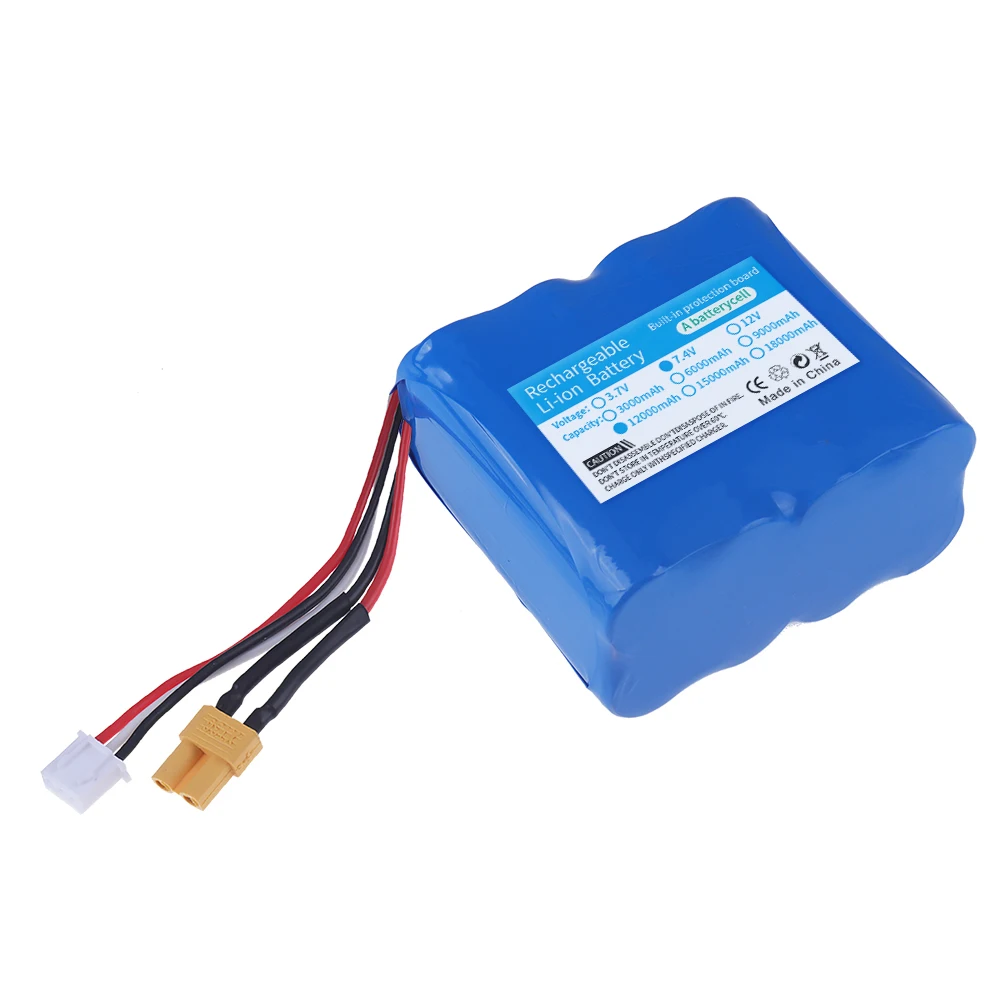 12000mAh 7.4V Li-ion battery with XT30 plug for HUINA 1580 1583 580 550 582 1/14 RC Electric Construction Excavator accessories