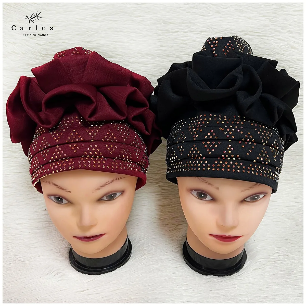 Wholesale Fashion Muslim Female Turban Hat Dubai Worship Hat Rhinestone Solid Indian Beanie Hair Bonnets Cap For Women For Pray