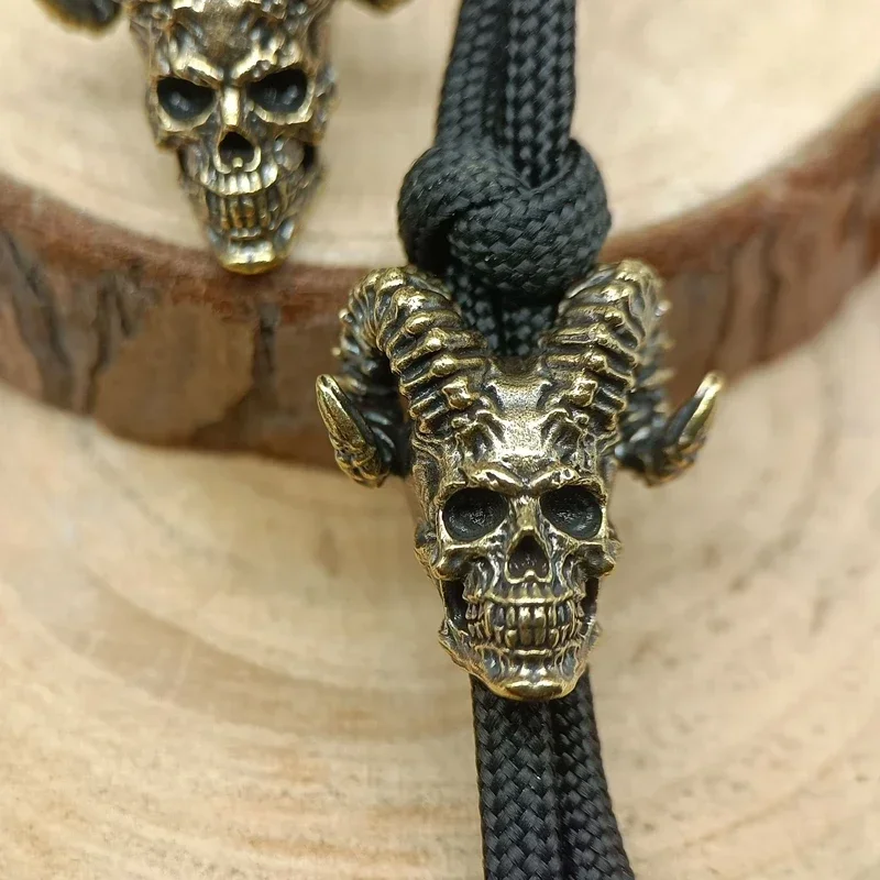 

Goat Horn Skull Head Brass Knife Beads EDC Outdoor DIY Paracord Accessories Woven Lanyard Pendants Jewelry Punk Bracelets Charms