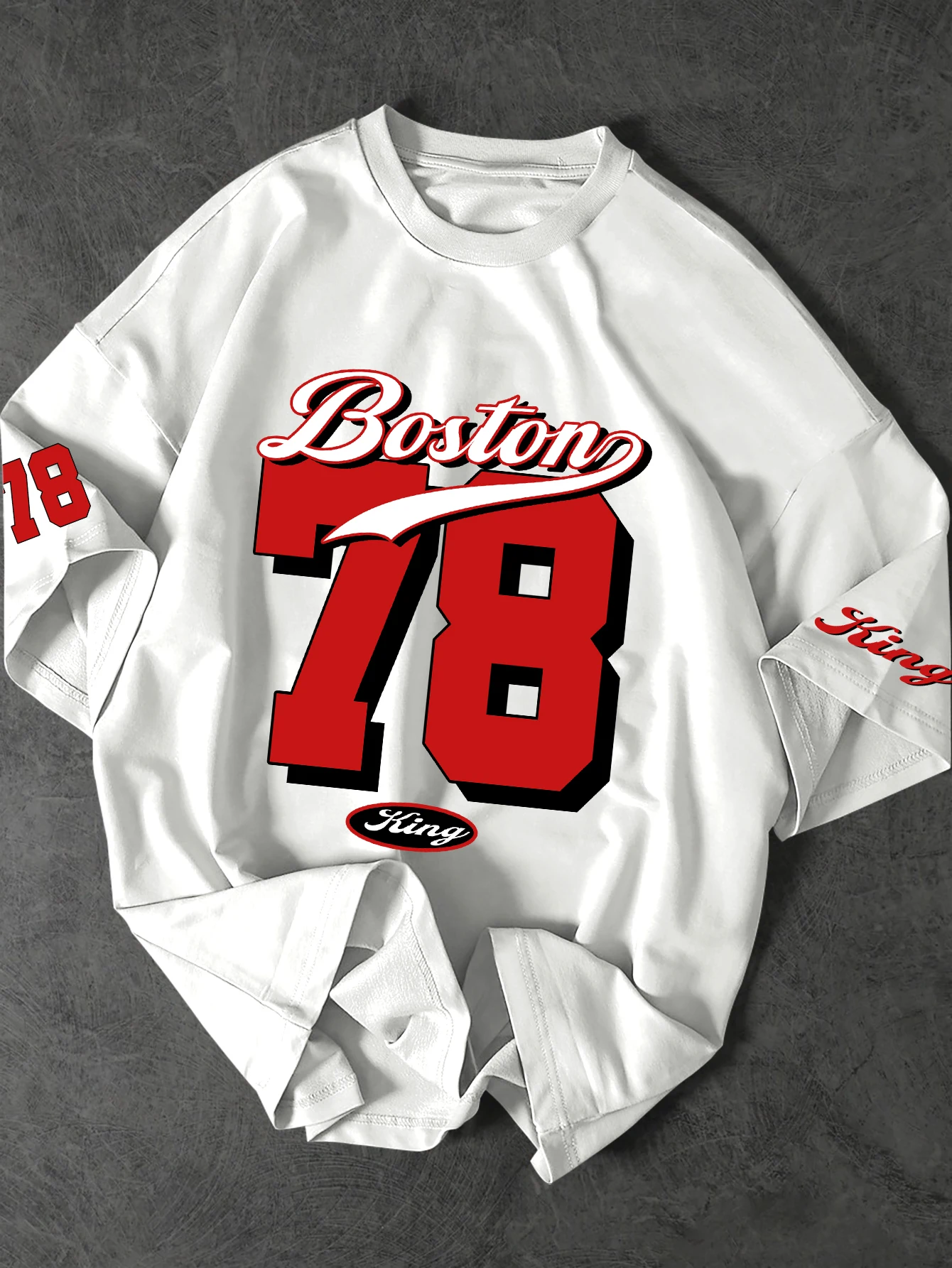 Men's Streetwear T-shirt Boston 78 Jersey Print Loose Fit 100% Polyester Casual Short Sleeve Tops S-XXL