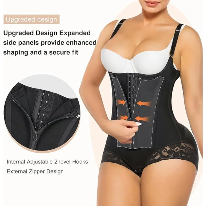 Dimmkof Firm Compression Lower Belly Control Adjustable Shoulder Strap Colombianas Open Crotch Hook Zipper Open Bust Faja Body