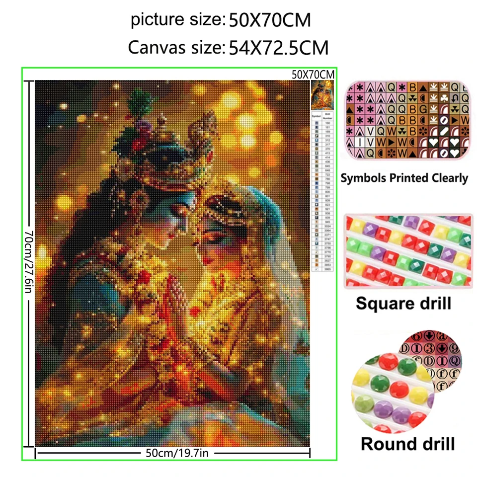 インドの主ラダ・クリシュナカップル 5D 大型 Diy ダイ - Resin Art Radha Krishna のレビューと価格