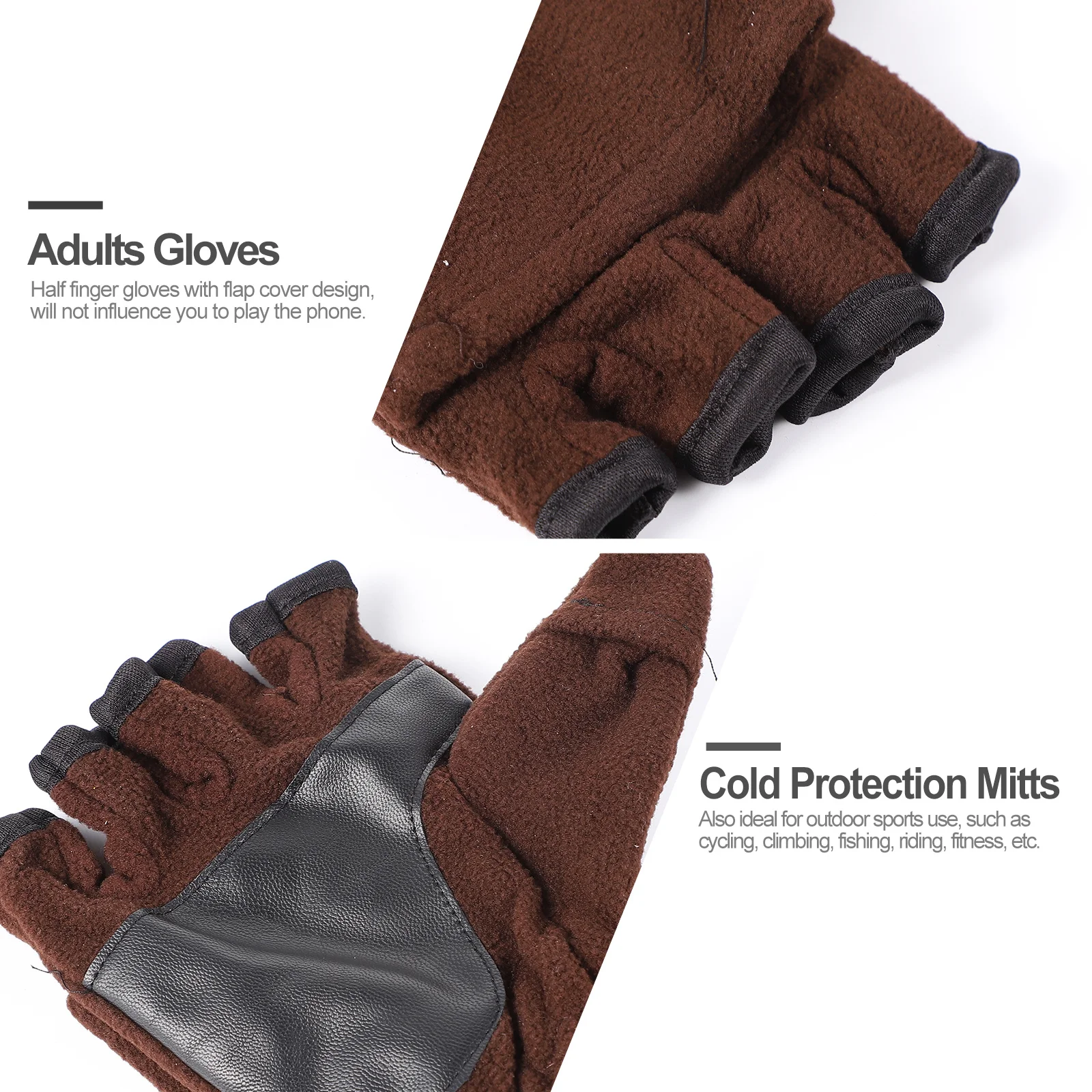 

1 Pair Fleece Lined Touch Screen Gloves Half Finger Flap Cover For Winter Outdoor Sports Cycling Riding Climbing Fishing Fitness