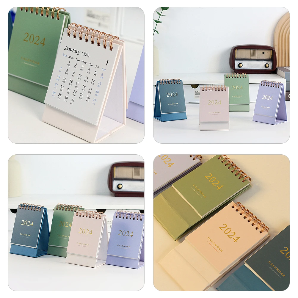 

4pcs Desktop 2024 Mini Monthly Office Desk Portable Small Flip Calendar For Teachers Students Office Workers Household Stand