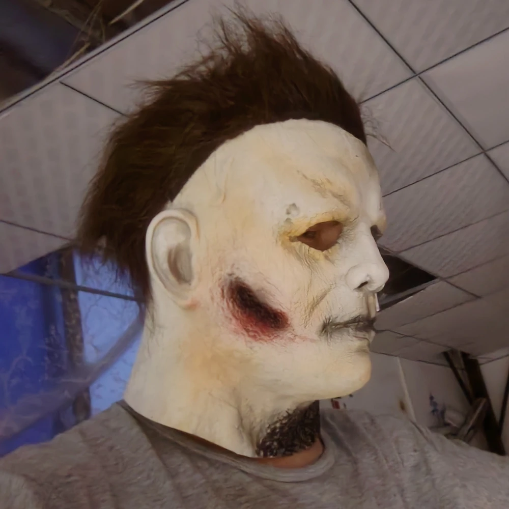 Mascarilla de látex realista para Cosplay, disfraz de Horror asesino, Carnaval, mascarada, fiesta, sombrero sangriento, Halloween, Michael Myers