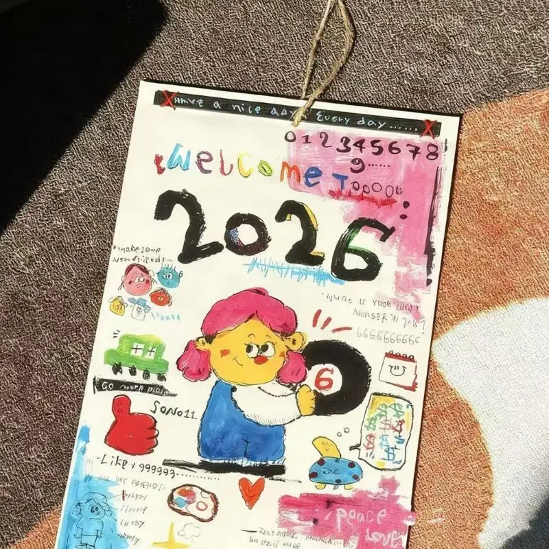 Making Hand-Painted Desk Calendar Monthly Hand Drawn Doodles Art Clear Dates Wall Calendar For Home Office