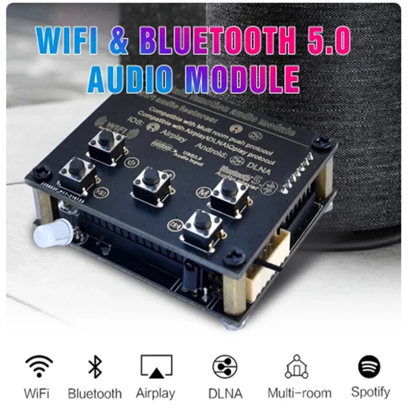 Audio Receiver Module Wb05 Wireless WiFi and Bluetooth 5.0 I2S Analog Output ess9023 Output Board with Airport DLNA WiFi Audio