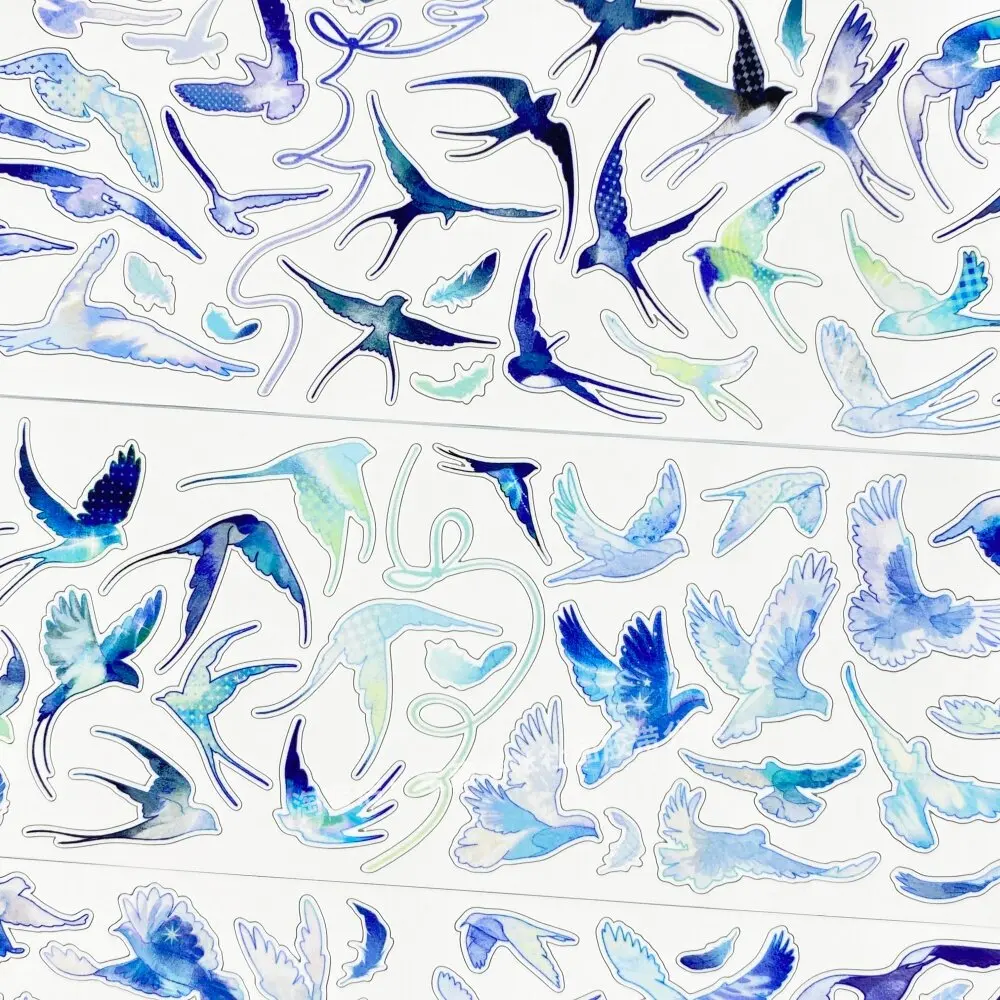 Flying Seagull Blue Sky Bird Flock PET Stickers for Journaling Scrapbooking DIY Craft Decoration Nature Themed Tape Samples