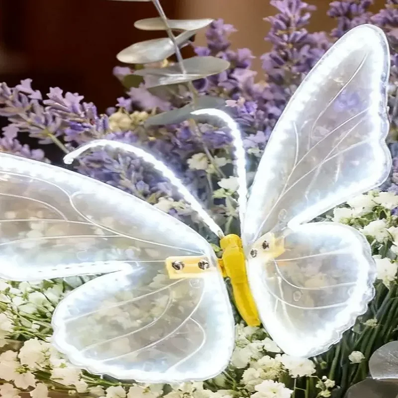 

4 шт. светодиодные бабочки для улицы, светящиеся бабочки, динамические насекомые, королевство, теплый свет, украшение в виде бабочки