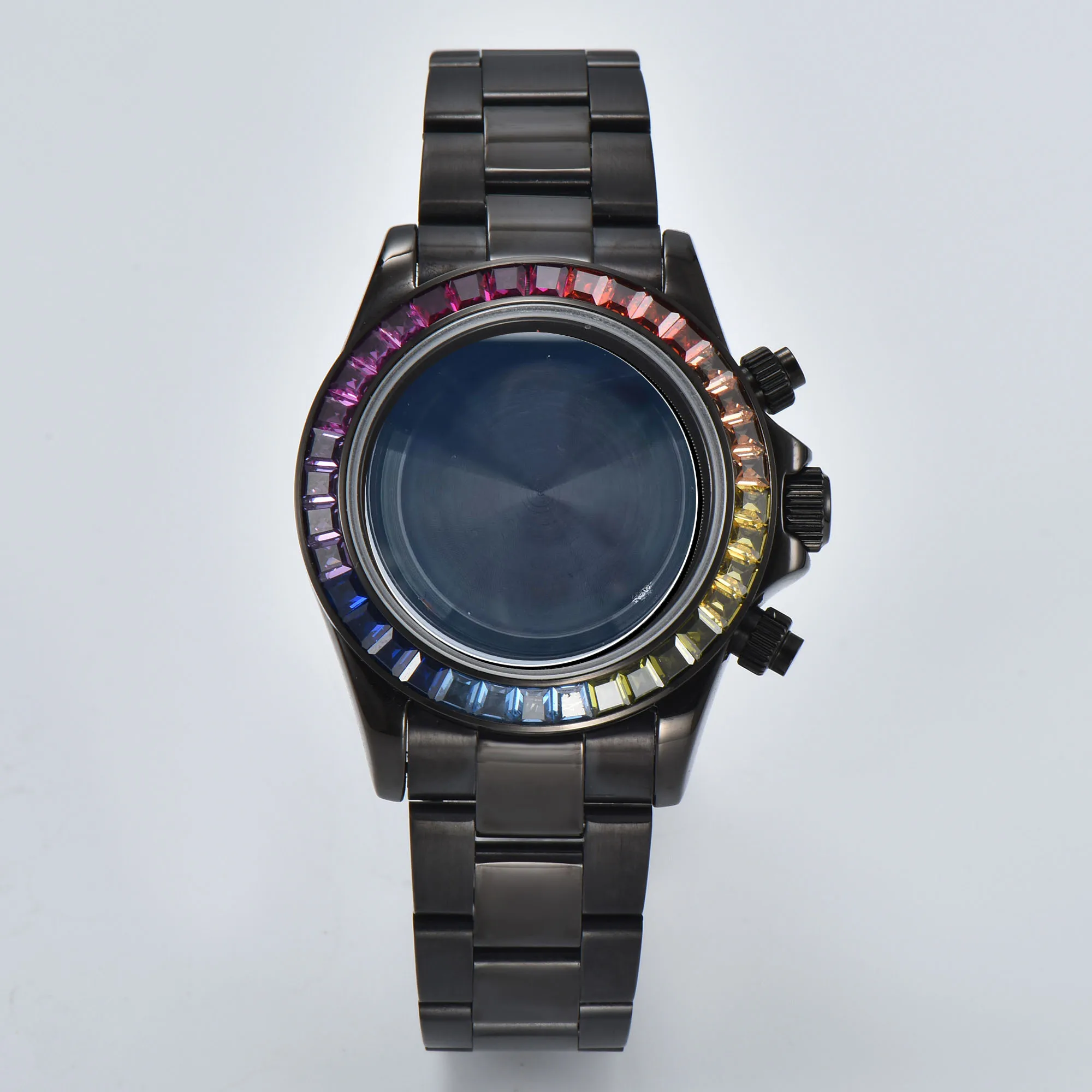 40mm Rainbow Diamond Case Suitable for VK61 VK63 VK64 Quartz Movement 316L Stainless Steel Sapphire Glass 5bar Waterproof case view 4