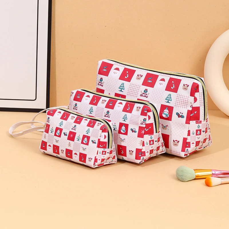 Christmas waterproof PU large-capacity cosmetic bag high-value cosmetic storage bag cute girl heart pencil case