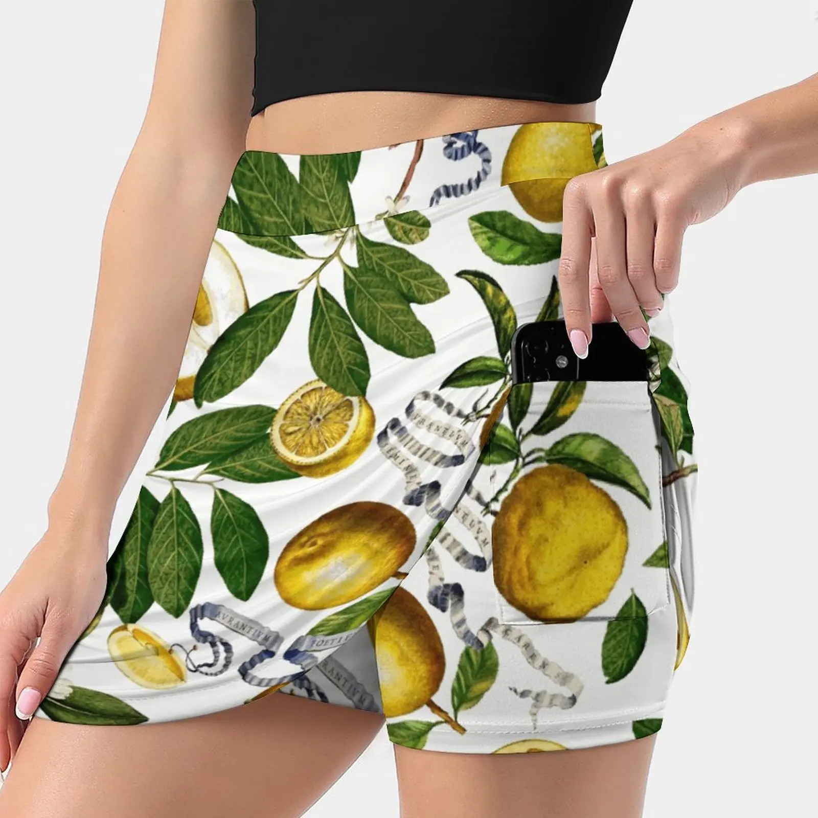 

Lemon Tree-White Women's skirt With Hide Pocket Tennis Skirt Golf Skirts Badminton Skirts Running skirts Lemon Fruit Nature