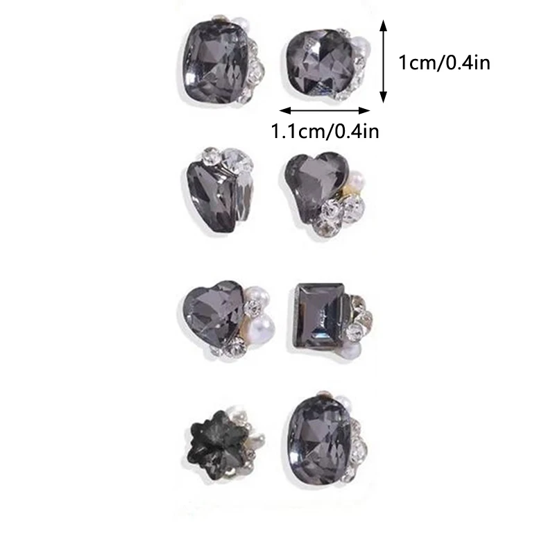 3pcs Transparent Black Nail Diamond Jewelry Love Square Sparkling Nail Drill Rhinestone Pearl Pile Nail Art Accessories