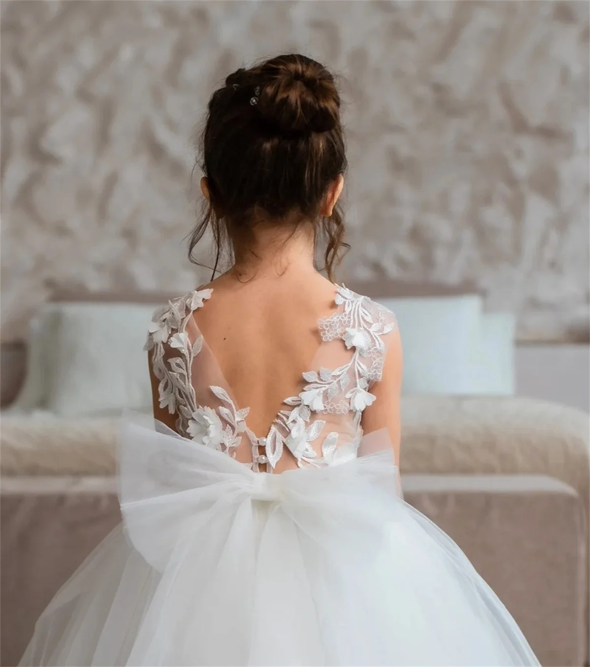 Vestido de niña de flores blanco marfil, tul hinchado, cola desenfundable, pegatina para boda, princesa linda, vestido de cumpleaños de primera comunión para niños