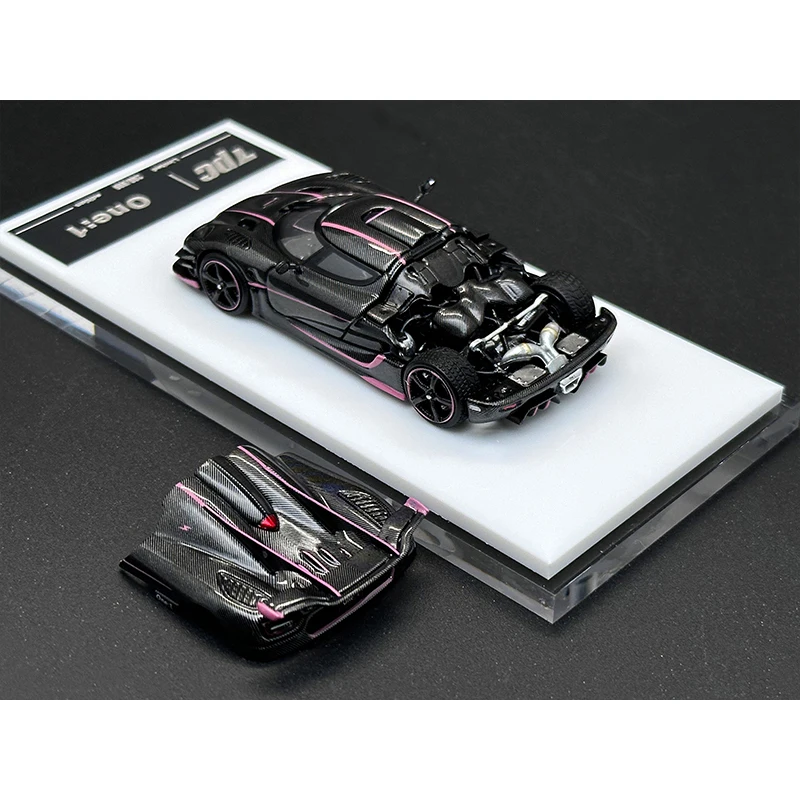 TPC In Stock 1:64 ONE Pink Gold Carbon Fiber Hood Stripe Opened Hood Diecast Car Model Collection Miniature Toys