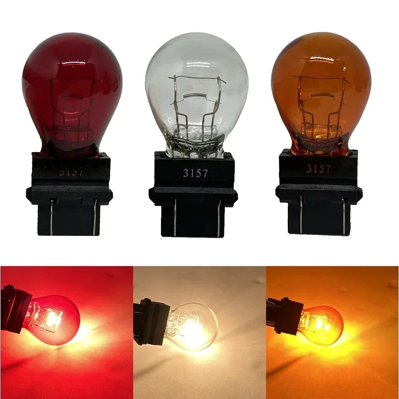 

2pcs T25/3157 3156 Halogen Bulbs 12V 27W, Triple Color Amber/White/Red for Long-Lasting Turn Signal Lights, Shock-Resistant