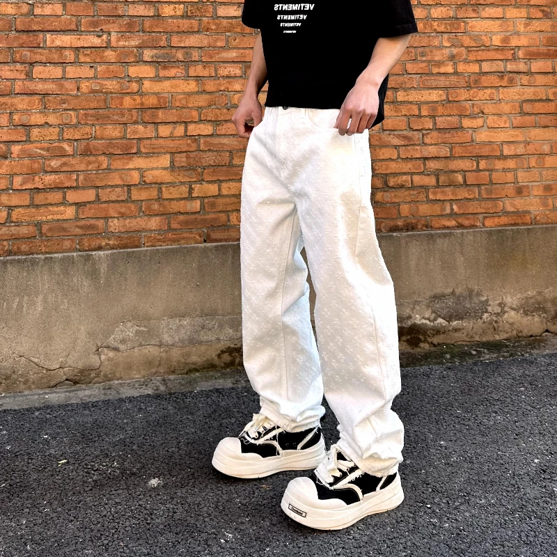 

new fashion baggy straight-leg all-in-one plain white wash jeans