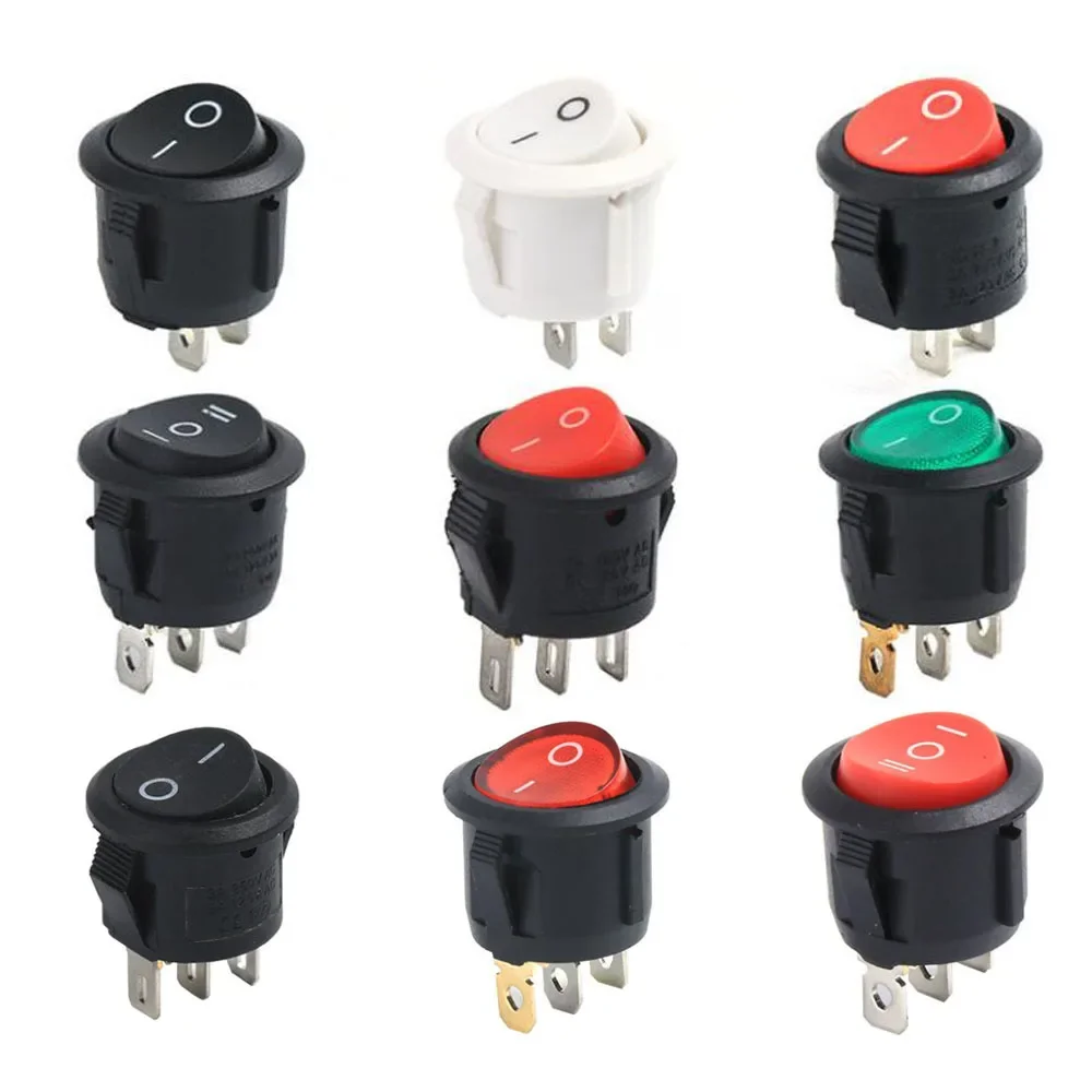 10 PCS Circular Ship type switch with lamp 3 Pin/2 Pin KCD1-105 Second and Third Gear Rocker Switch with Light