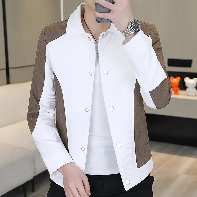 Men's Casual Lapel Jacket 2025 Spring Autumn Fashion Trend Color Matching Top Youth Handsome Boutique Coat