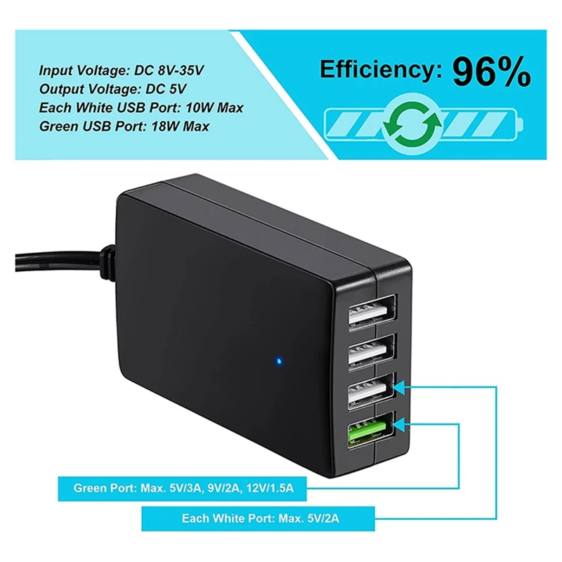 Pengisi daya USB 12V/24V ke 5V 4-Port dengan klip baterai untuk ponsel pintar & tablet lainnya