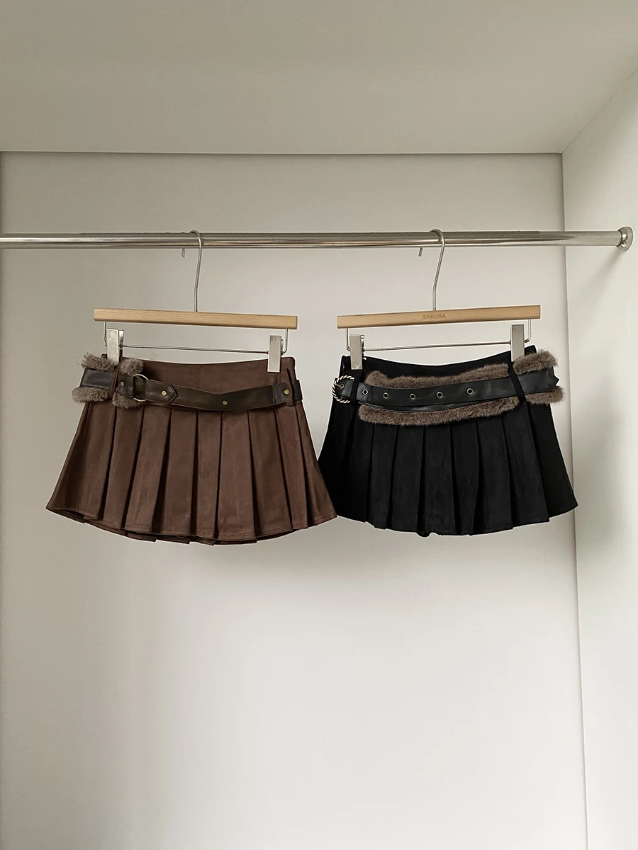 

Low Waist Suede Skirt Women's Faionable Retro American Sle Polyester Fiber Commute Stand Fit Autumn 2025