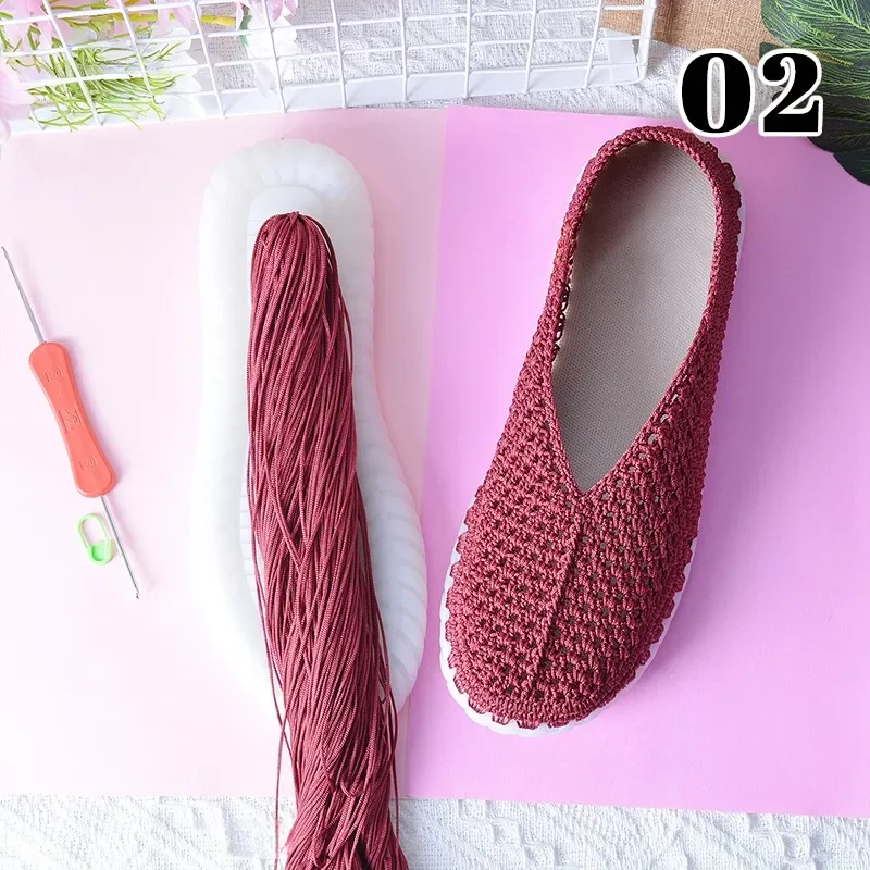 Handwoven DIY Shoes Crocheted Material Summer Cool DIY Hook Rubber Sole+3 Bundles of Thread Hand-woven Shoes Material New view 6
