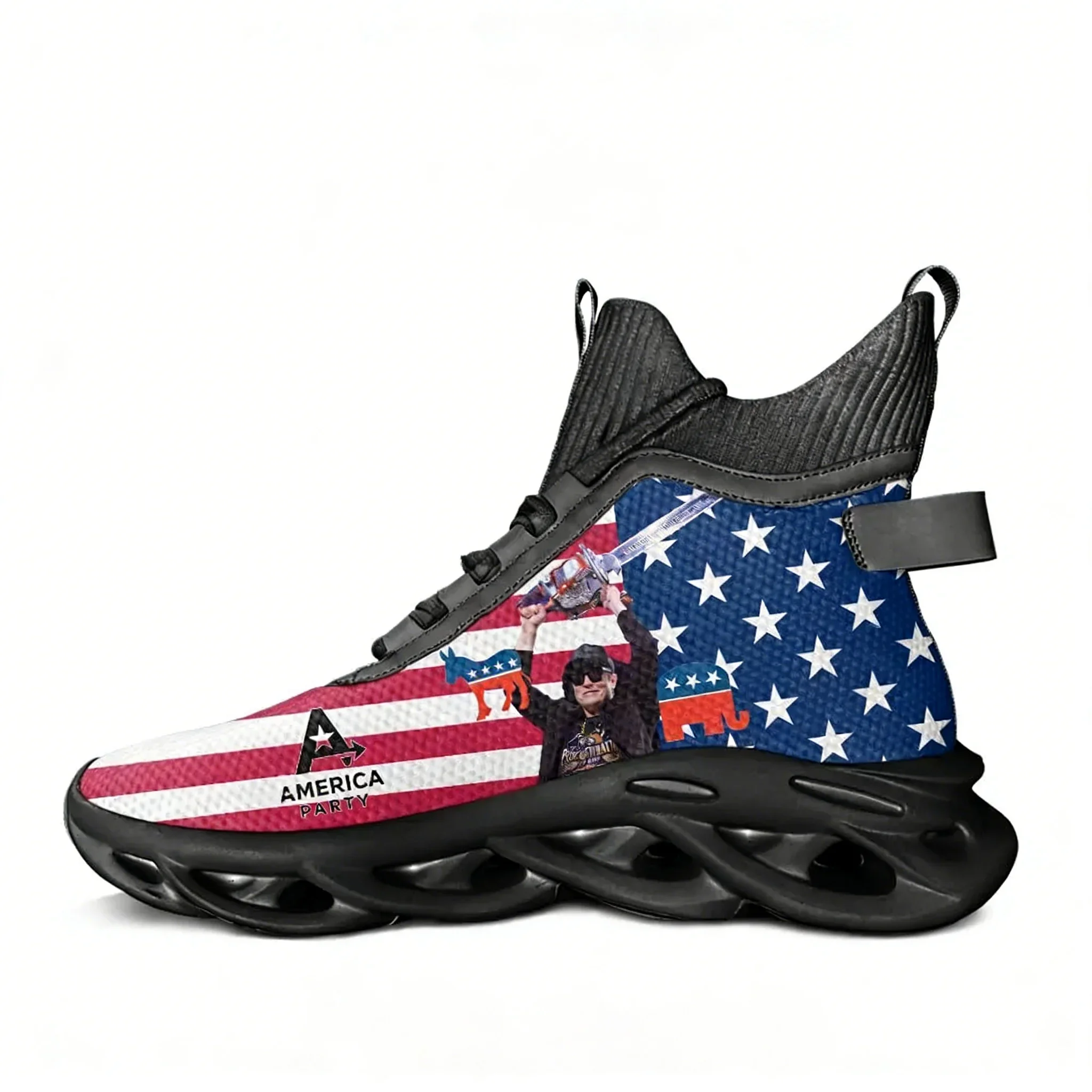 

America Party High Top Running Shoes Mens Womens Casual Sneaker Elon Musk Durable Mesh Footwear Custom Soft Elastic Shoe Black