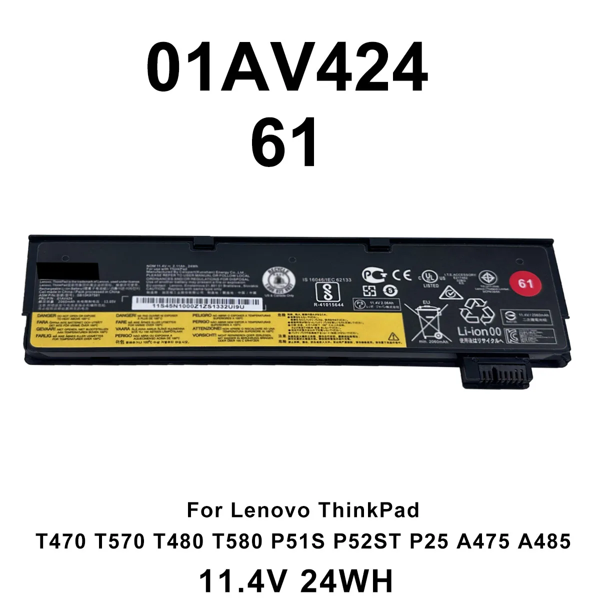 New Laptop Battery 01AV424 61 for Lenovo ThinkPad T470 T480 T570 T580 P51S P52S 01AV427 01AV428 01AV423 SB10K97580 61++