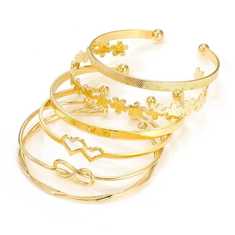 7pcs/set Ethnic Golden Open Alloy Bracelets Simple Fashion Multilayer Geometric Bracelet Jewelry Women