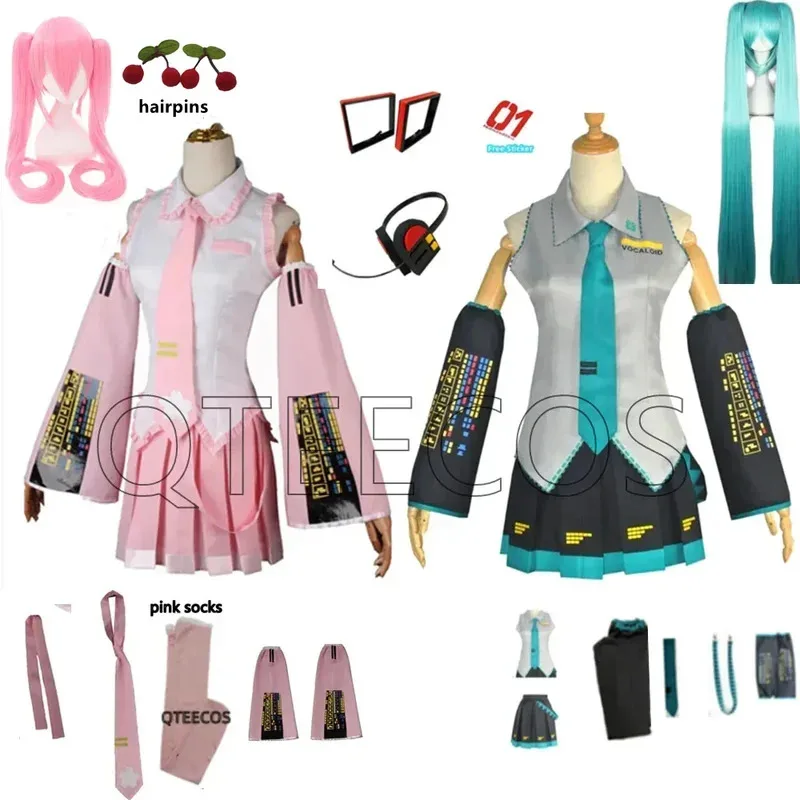 

Bilibili Pink Miku Cosplay Costumes Midi Dress Top Skirt Sets Anime Halloween Carnival Party Dress Free Pink Socks