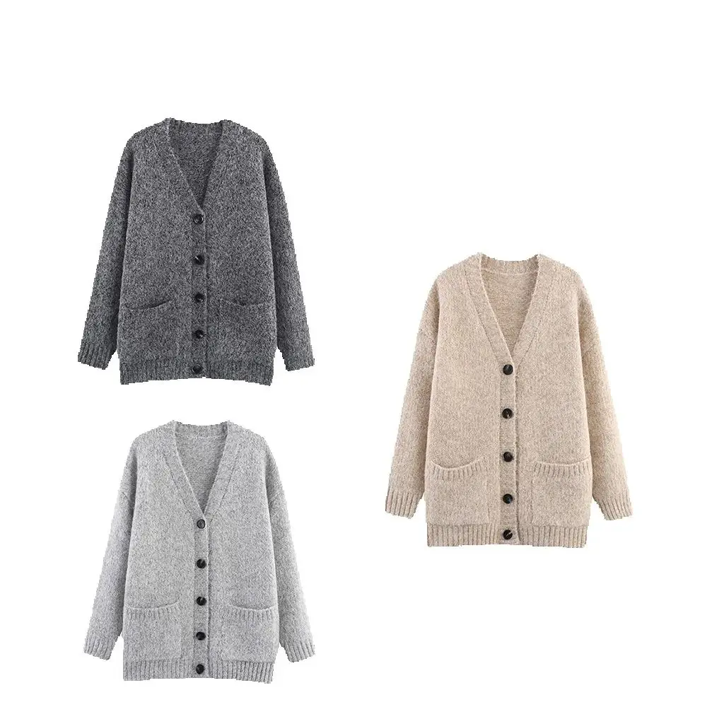 

New women's clothing European and American style fashionable simple V-neck single breasted knitted sweater cardigan