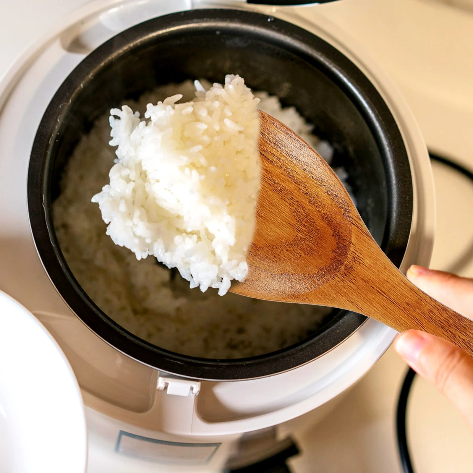 

Solid Wood Rice Cooker Spoon Cooking Utensil 21x6.5cm Wooden Rice Spoon Kitchen Spoons for Home Restaurant Hotel