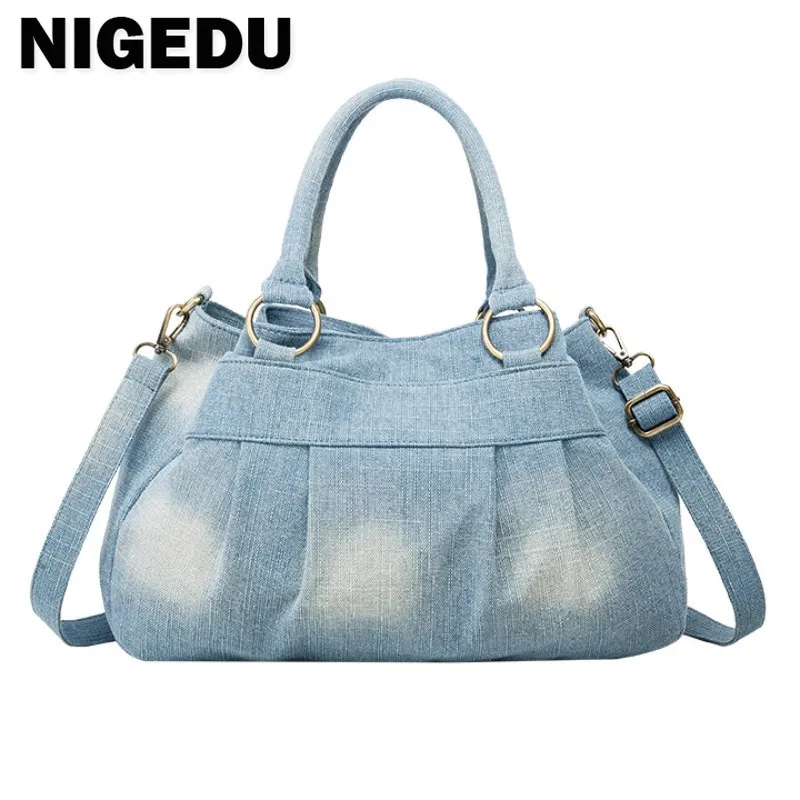 New Large Capacity women Handbag Casual Denim female Shoulder messenger Bag Jeans ladies big Tote Bag Pockets Hobo Bag blue bols