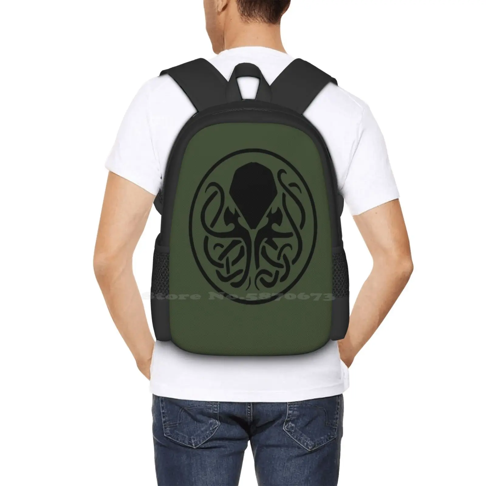 Cthulhu Symbol ( 9 ) Backpack For Student School Laptop Travel Bag Necronomicon Book Of The Dead Kitab Al Azif Grimoire Horrors