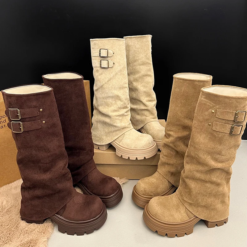 منصة عالية الكعب النساء أحذية عالية الشتاء أحذية مكتنزة 2025 موضة الجلد المدبوغ مضخات تشيلسي الأحذية الراحة عادية الثلوج بوتاس Mujer #4