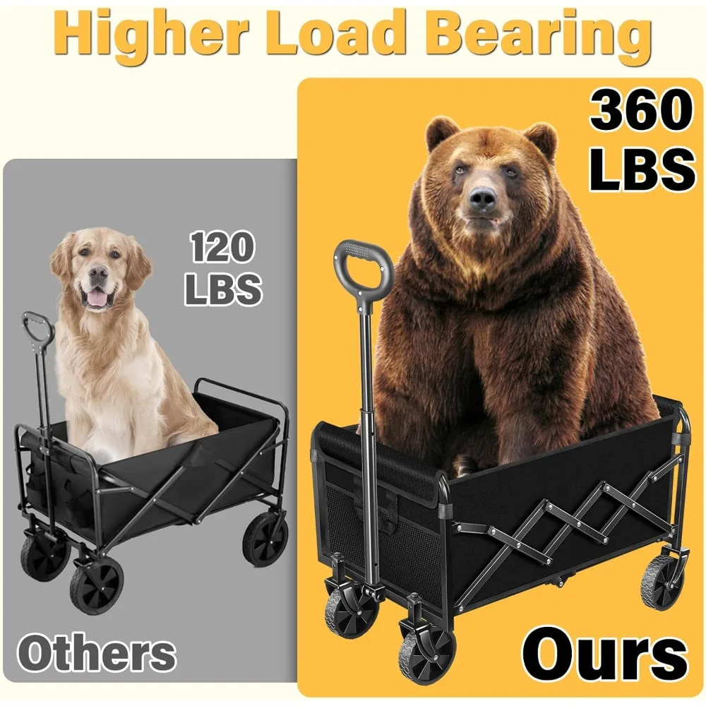 Chariot pliable d'une capacité de 360 lb – Chariot utilitaire tout-Terrain portable pour le camping, le shopping, le sport et les voyages