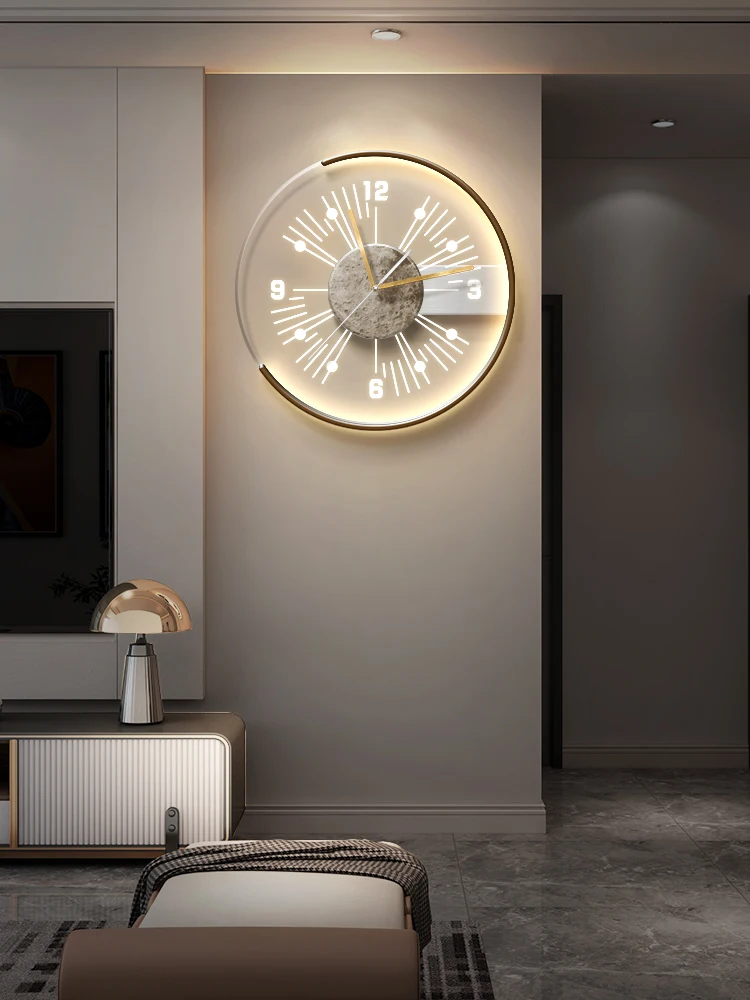 Living room creative clock wall lamp painting modern simple light luxury background wall clock quiet light clock