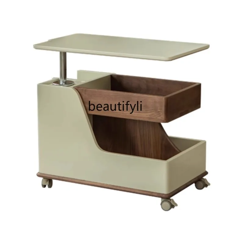 

Боковой столик из массива дерева, многофункциональный подвижный кофейный столик для гостиной, дивана в маленькой квартире, простой черный ореховый цвет