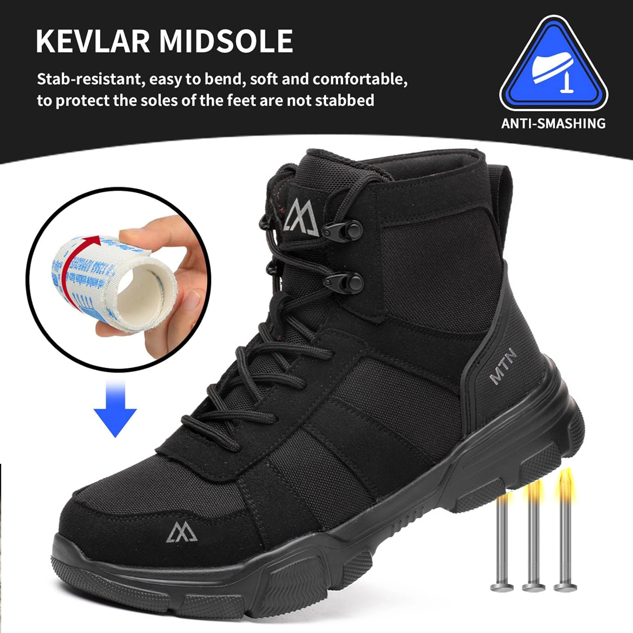 Comfortable Men's Safety Shoes Durable Men's Work Shoes Anti Smash Puncture Proof Factory Grade Outdoor Construction Footwear