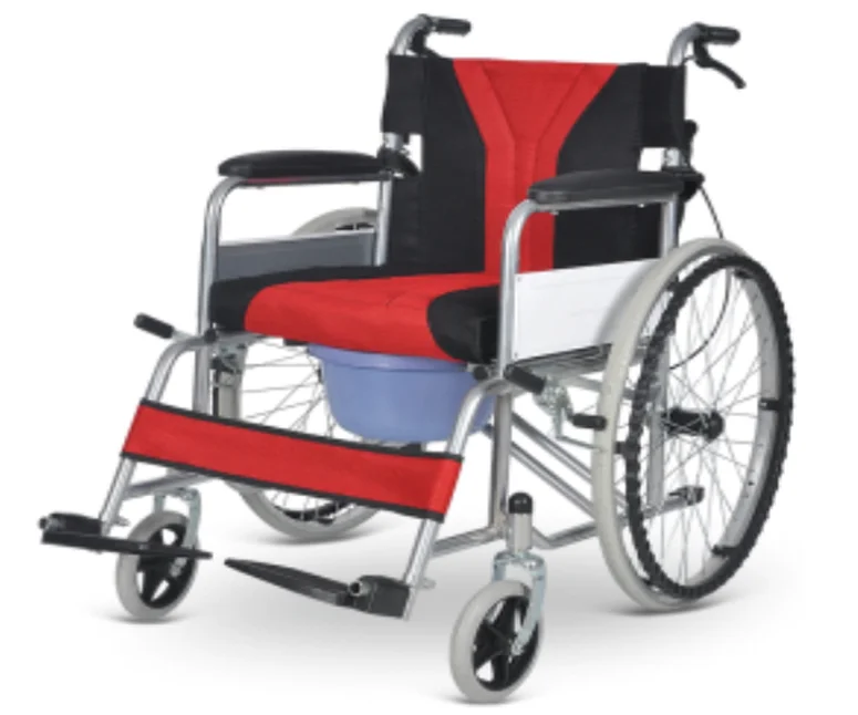 كرسي متحرك قياسي قابل للطي من سبائك الألومنيوم، كرسي متحرك يدوي خفيف الوزن لكبار السن مع فرامل يدوية