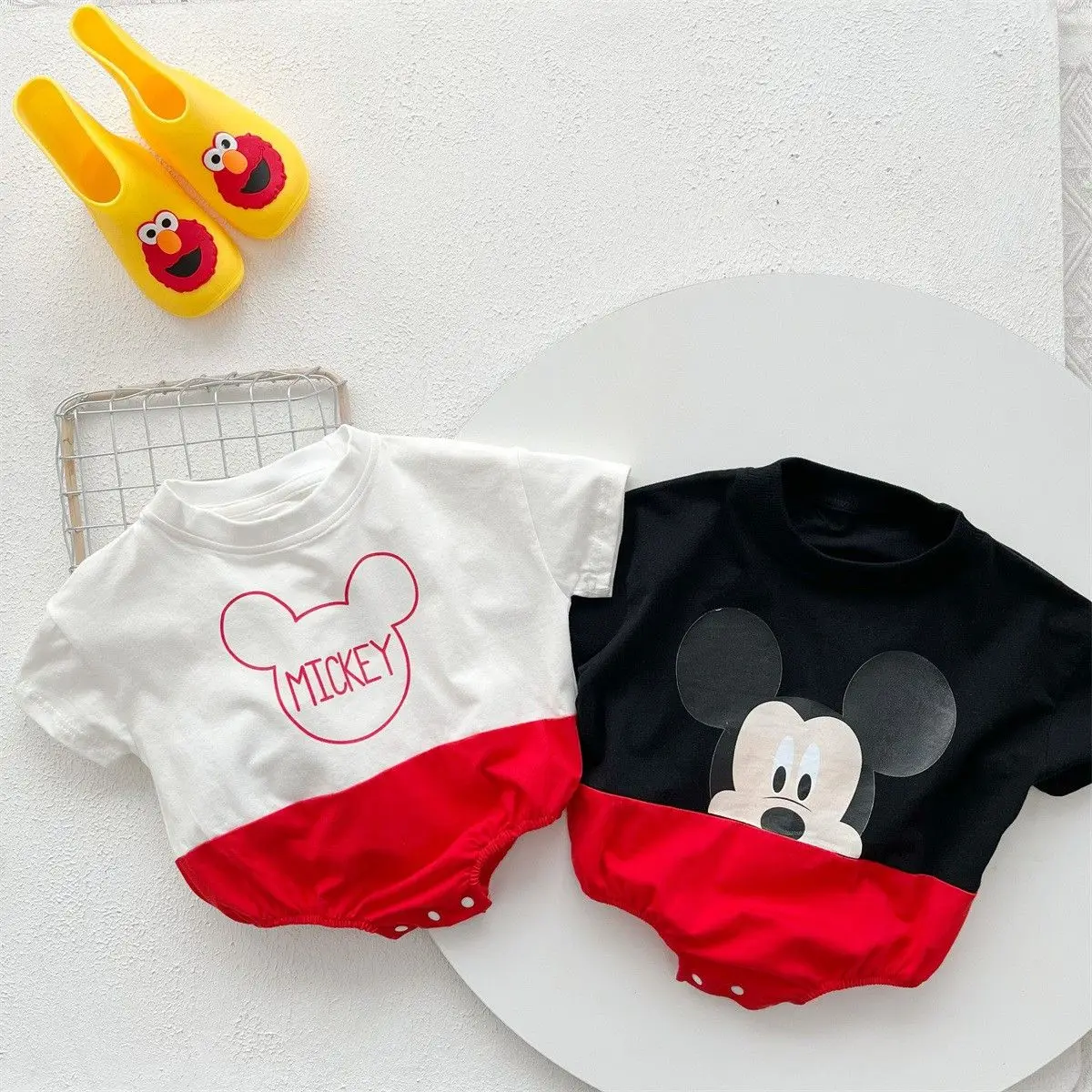 Summer Rompers For Newborn Baby Sock Hat 2pcs Set Cartoon Mickey Mouse Boys Girls Jumpsuit Infant Costume Short Sleeve Bodysuits