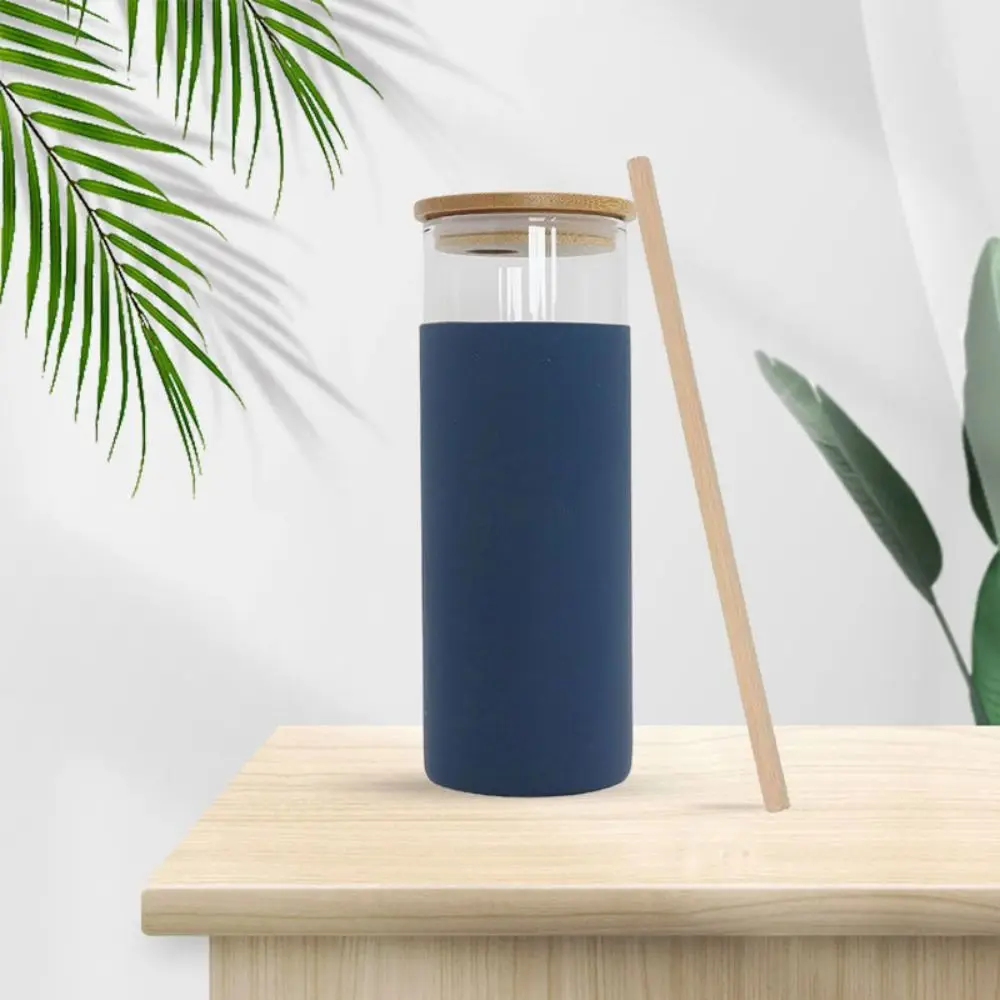 Silicone Bamboo Glass Cup with Straw with Lid Home 7 Colors High Borosilicate Glass Mini Coffee Cup 500ml Water Bottle