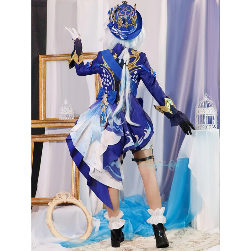 Game Genshinimpact Fontaine Character Focalors Cosplay Costume with Hat Patterned Fabrics Focalors Sexy Anime Costume Wig Women