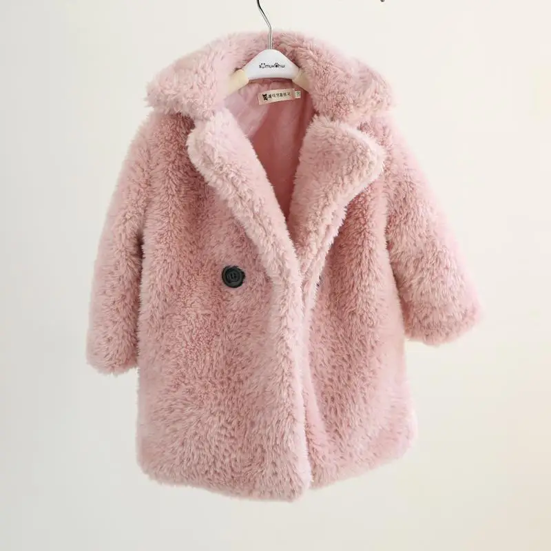 Baby Girls Faux Fur Coat Winter Children Girls Long Sleeve Jackets Warm Kids Girls Snow Coats Girls Outerwear Clothing E512