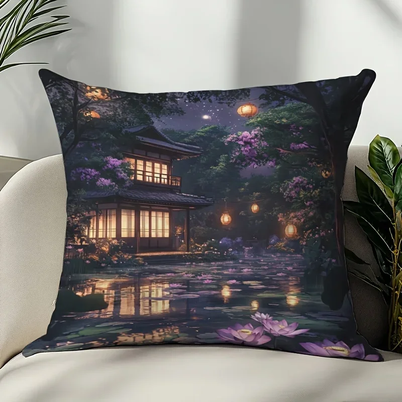

Purple Serenity House Pillow Case Chair Living Room Pillowcase Cozy Zipper Sofa Pillow Covers Bedroom Indoor Home Decor