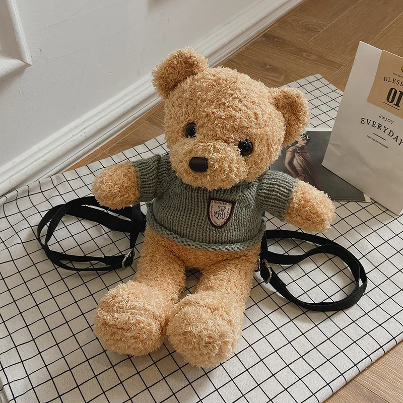 Bonito simulação urso de pelúcia bolsa de ombro novo animal dos desenhos animados urso mochila de pelúcia presente aniversário das crianças pequena mochila