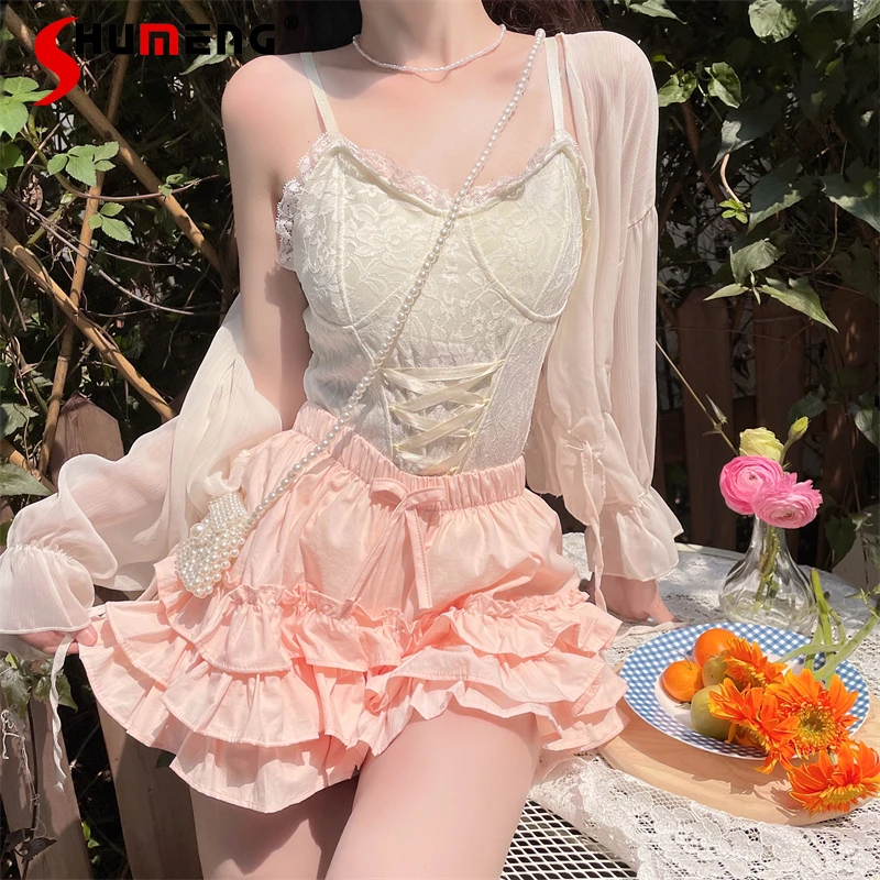 

New Japanese Style Ruffled Cake Skirt Trousers Crinoline Women's Summer Anti-Exposed Pettiskirt Safety Pants Leggings Shorts