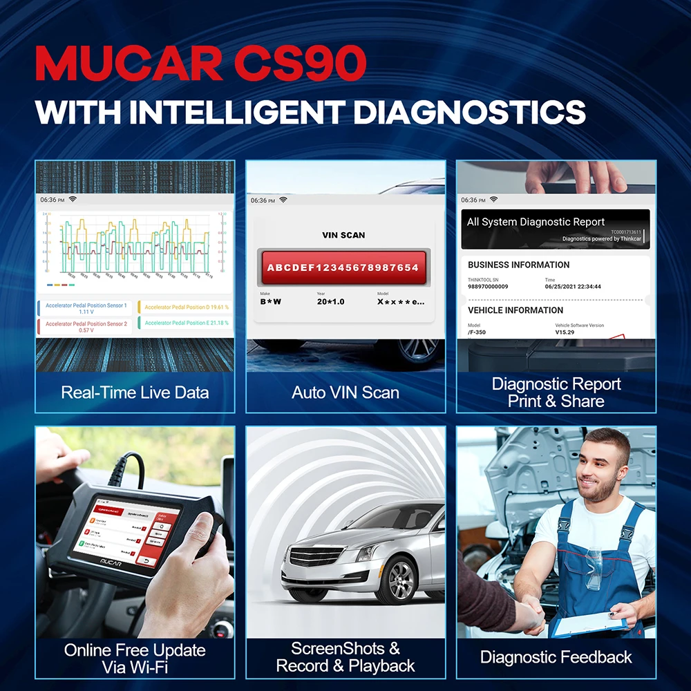 MUCAR CS90 자동차 진단 도구, Obd2 스캐너, 28 유지 보수 재설정 서비스, ECM 평생 무료, 모든 Obd 2 자동 진단 도구