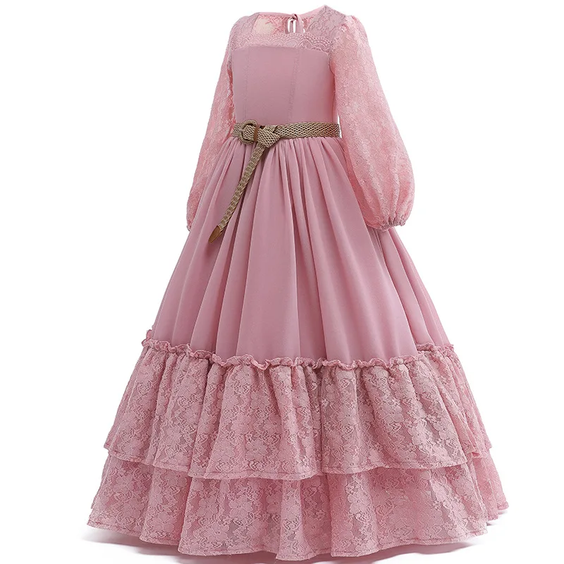 Baby Girl Dress 2024 Summer Fashion Lace Princess Party Dresses Long Sleeve Flower Wedding Costume Casual Patchwork Long Dress